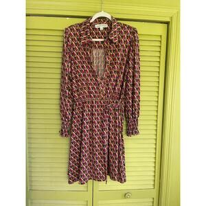 Emma & Michele Purple Print Dress - Size L - Button Up . . Or Down!